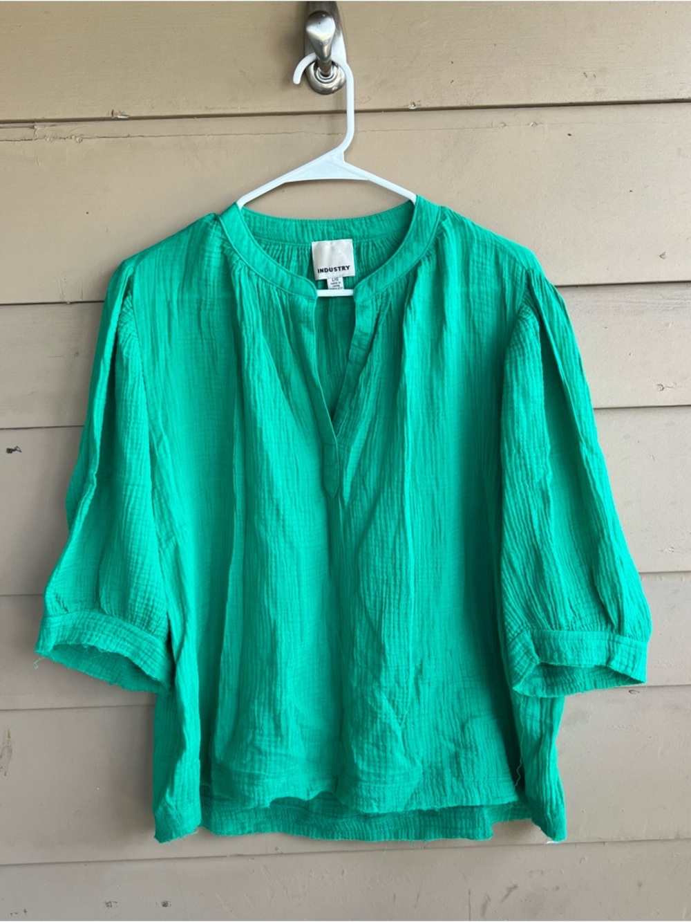 Industry Republic Clothing Green Slub Cotton Top Size L Lightweight Breathable
